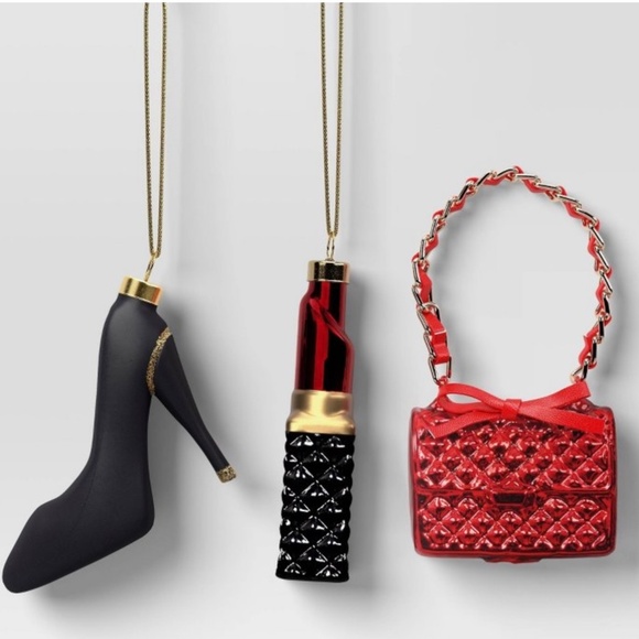 ❤️ WONDERSHOP CHRISTMAS FASHIONISTA PURSE LIPSTICK SHOES ORNAMENT 3 PC SET NEW - Picture 1 of 7